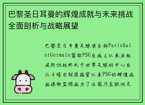 巴黎圣日耳曼的辉煌成就与未来挑战全面剖析与战略展望